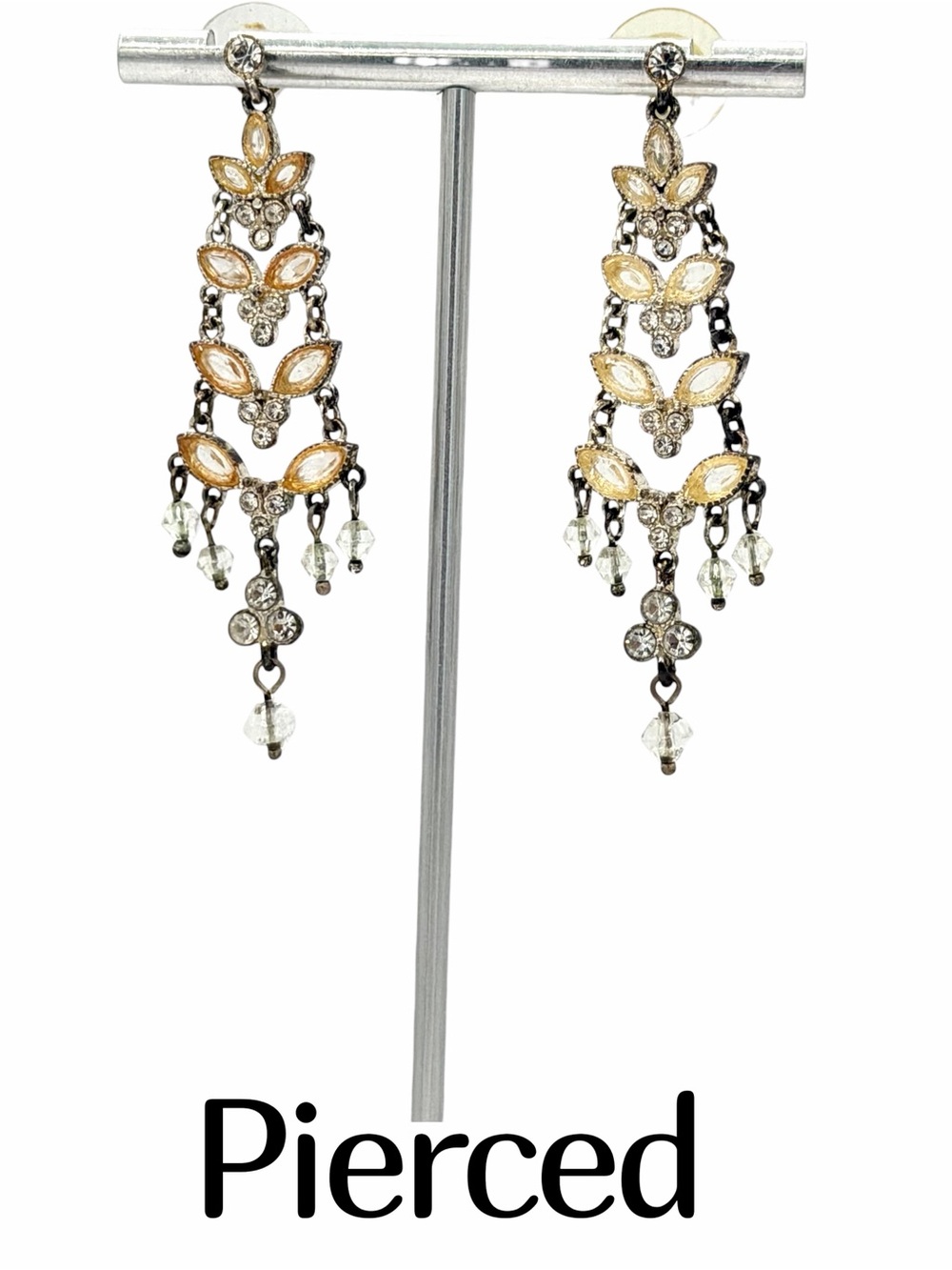 MONET Vintage Clear Crystal & Beaded Chandelier Earrings Woman’s Jewelry